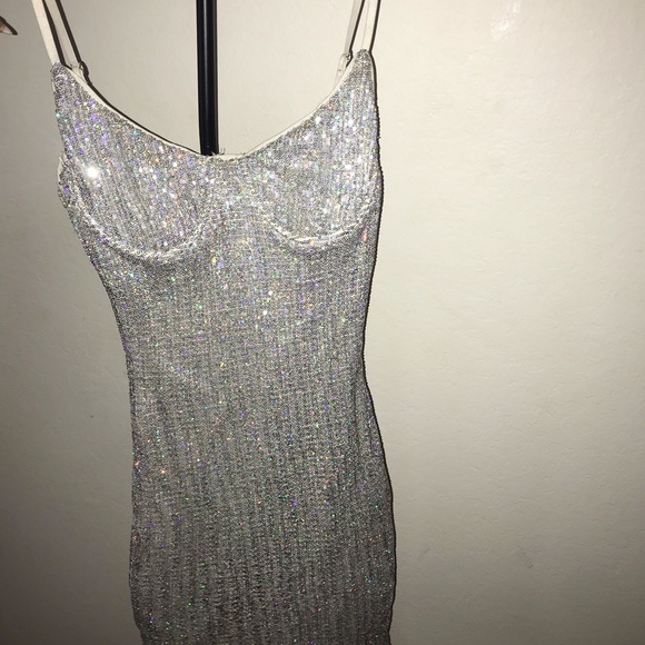 Spaghetti strap sparkly silver mini dress - Picture 1 of 1